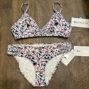 Athleta Floral Bikini Set in Navy, Coral & Cream